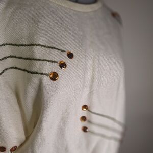 Vintage Cream Sweater with Amber Stone Embellishments Size 14